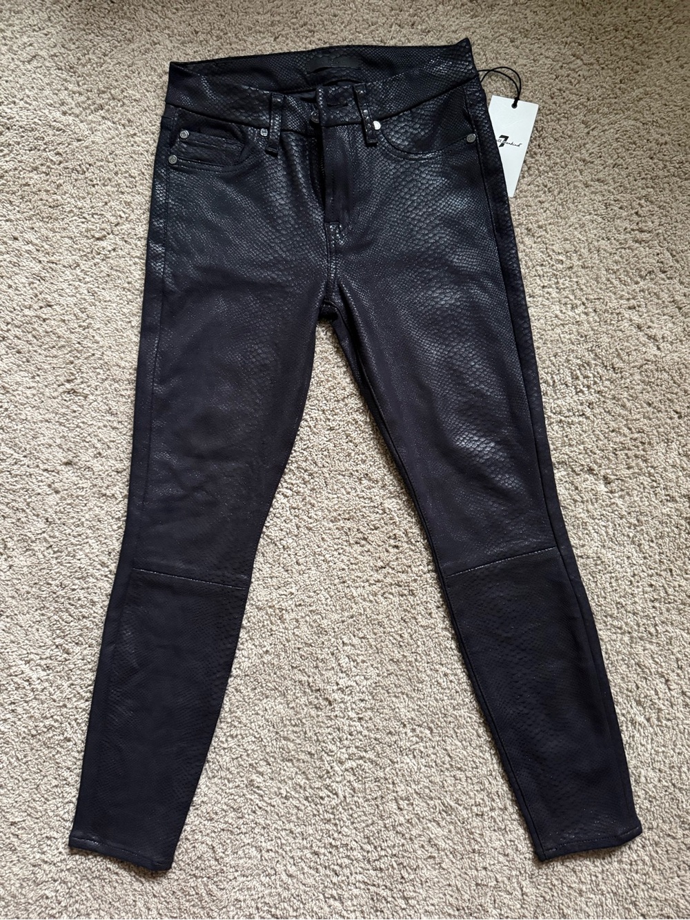 7 For All Mankind Black Faux Snake-Embossed Skinny jeans size 24 (NWT)